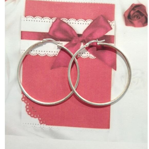 SU IN 925 Sterling Silver Round Hoop Huggie Earrings Large Classic Signed Lot - Picture 1 of 9